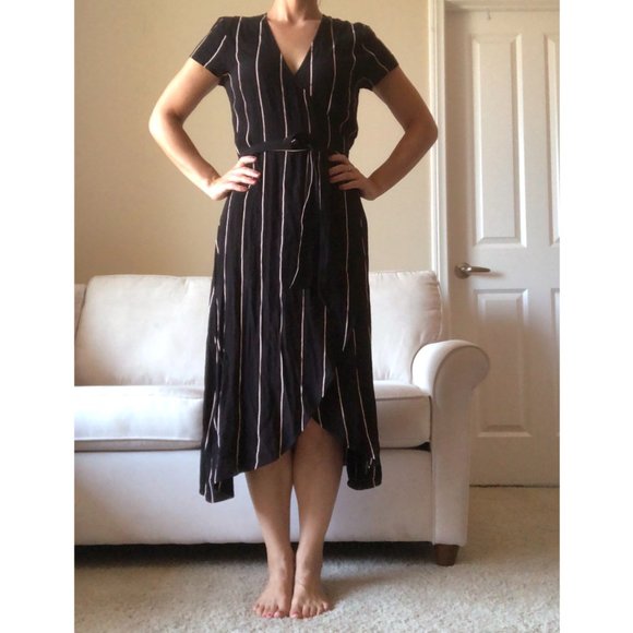 Ann Taylor Loft Black & Pink Striped Wrap Dress - Picture 3 of 9